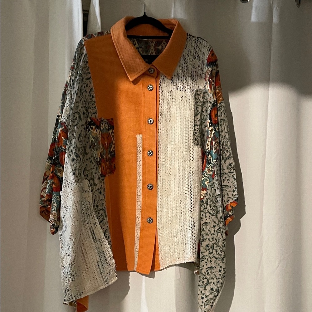 POL Orange and Multicolor Patchwork Blouse - image 1